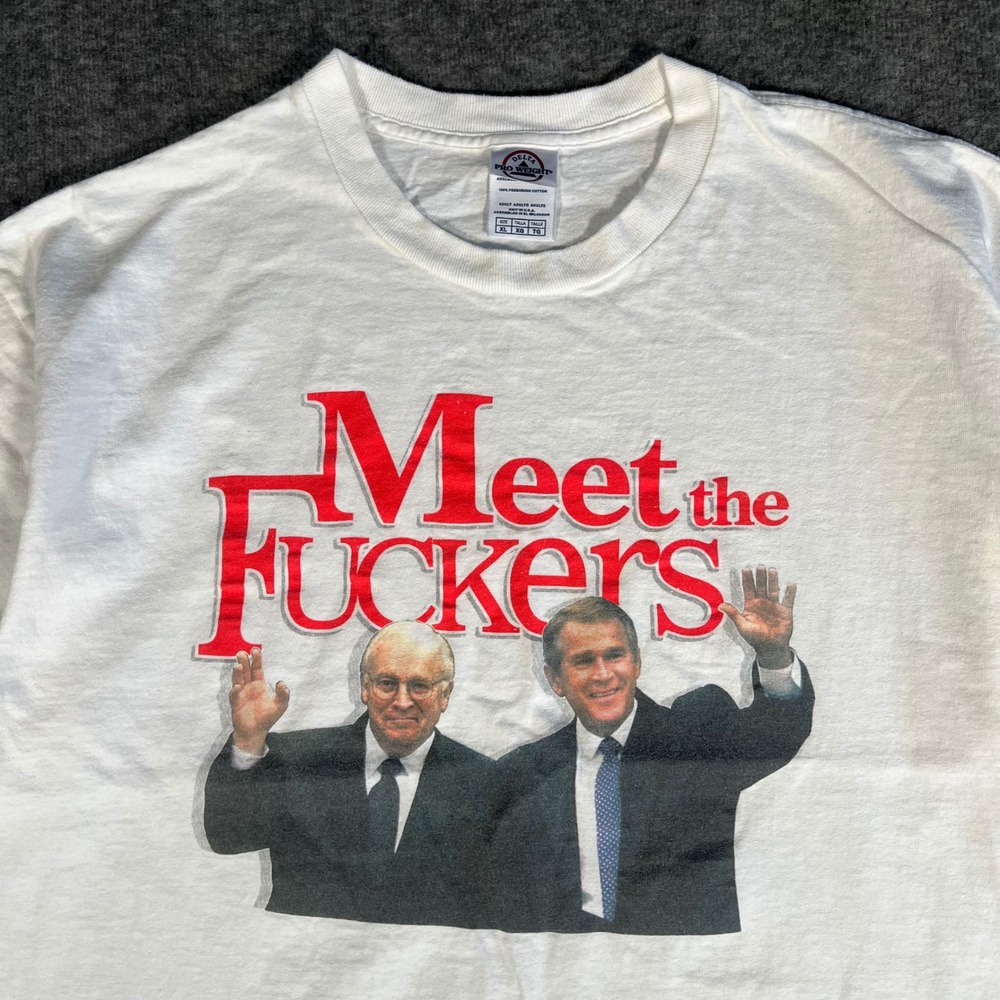 Vintage Meet the Fuckers Political Parody T-Shirt Bush Cheney White XL Delta